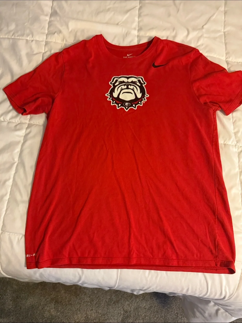 Nike Men’s Red Short Sleeve Dri-FIT Shirt with Bulldog Logo
